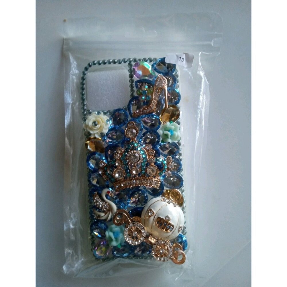 For Apple iPhone 13 - Large Diamond Rhinestone Cover Case w/Crown & Heart - Picture 3 of 4